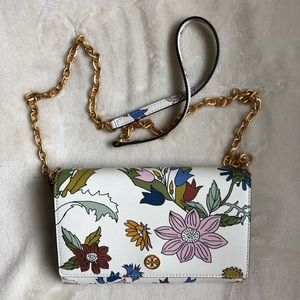 Tory Burch Robinson Floral Chain Wallet Cross-Body